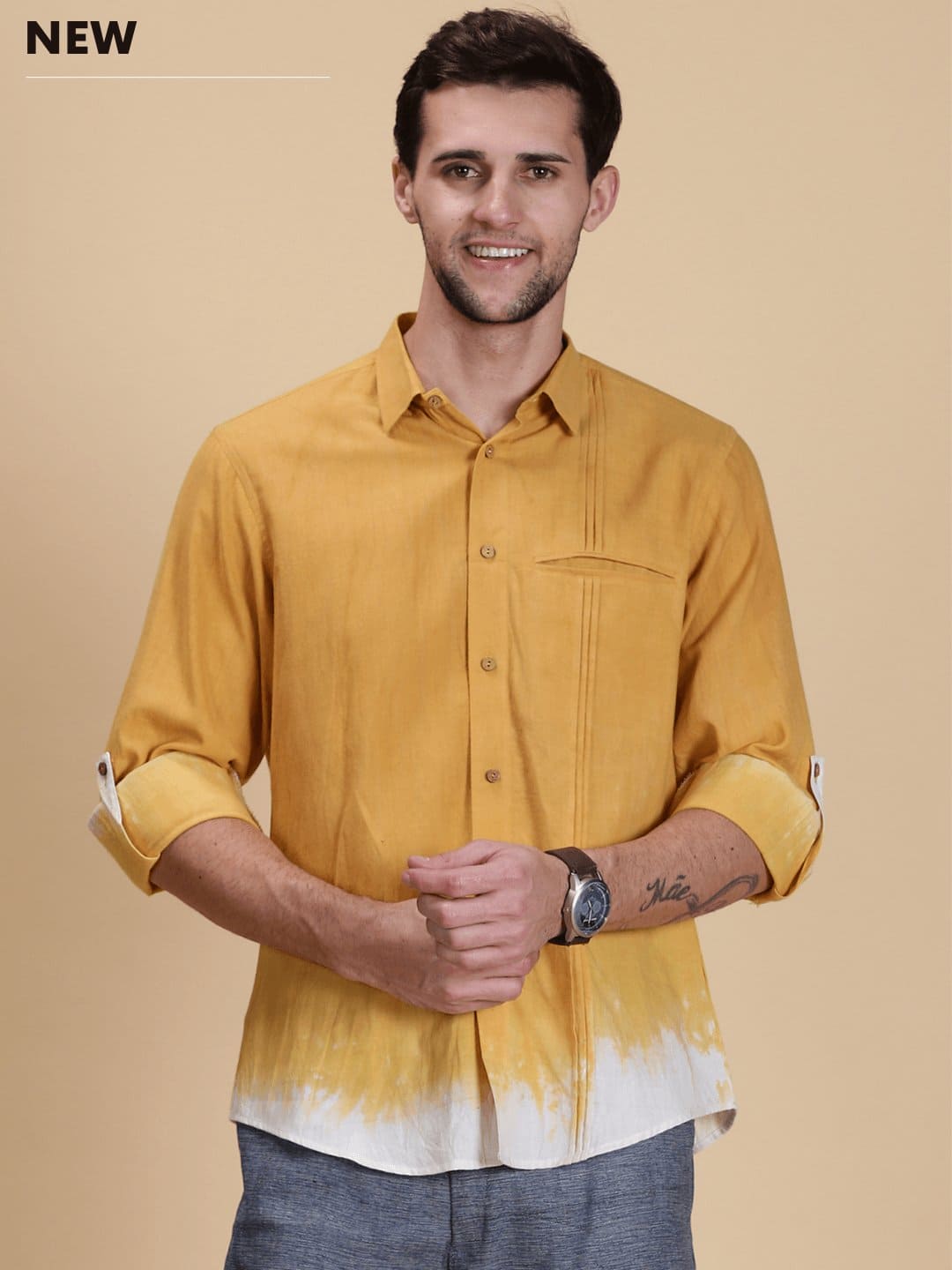 Yellow Ombre Dyed Casual Shirt - Charkha TalesYellow Ombre Dyed Casual Shirt