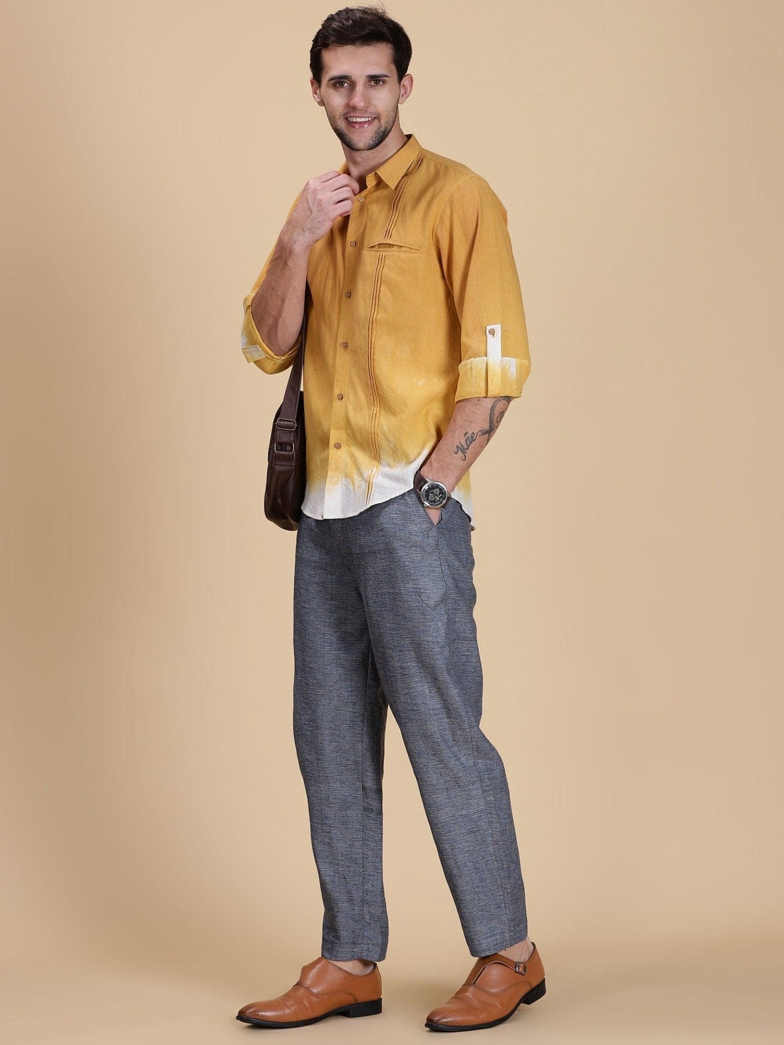 Yellow Ombre Dyed Casual Shirt - Charkha TalesYellow Ombre Dyed Casual Shirt