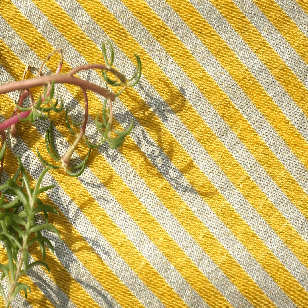 Yellow Silver Stripes Chanderi Fabric - Charkha TalesYellow Silver Stripes Chanderi Fabric