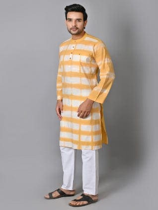 Yellow Tie Dye Men Long Kurta Set - Charkha TalesYellow Tie Dye Men Long Kurta Set