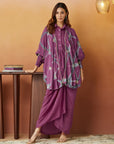 Purple Clamp Dyed Cape With Skirt (Set of 3)