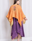 Kaftaan Cape With Handkerchief Dress - Orange Cape & Violet Dress