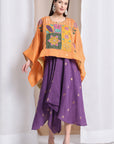 Kaftaan Cape With Handkerchief Dress - Orange Cape & Violet Dress