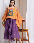 Kaftaan Cape With Handkerchief Dress - Orange Cape & Violet Dress