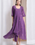 Kaftaan Cape With Handkerchief Dress - Orange Cape & Violet Dress