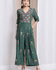 Women Zardozi Jumpsuit - Emerald Green