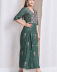 Women Zardozi Jumpsuit - Emerald Green