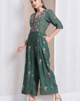 Women Zardozi Jumpsuit - Emerald Green