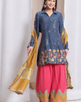 Women Zardozi Work sharara set of 3 - Blue