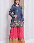 Women Zardozi Work sharara set of 3 - Blue