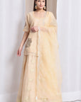 Women Zradozi Work Lahnga Kurta Set - Off-White