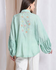 Women Chikankari Top - Aqua Green