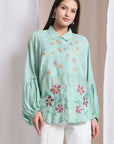 Women Chikankari Top - Aqua Green