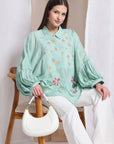 Women Chikankari Top - Aqua Green