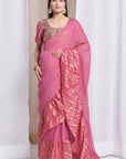 Zardozi Ruffle Saree - Pink