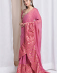 Zardozi Ruffle Saree - Pink