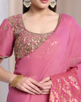 Zardozi Ruffle Saree - Pink