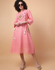 Salmon Pink Mirror Work Women Dress