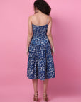 Indigo block printed Floral applique work Dress.