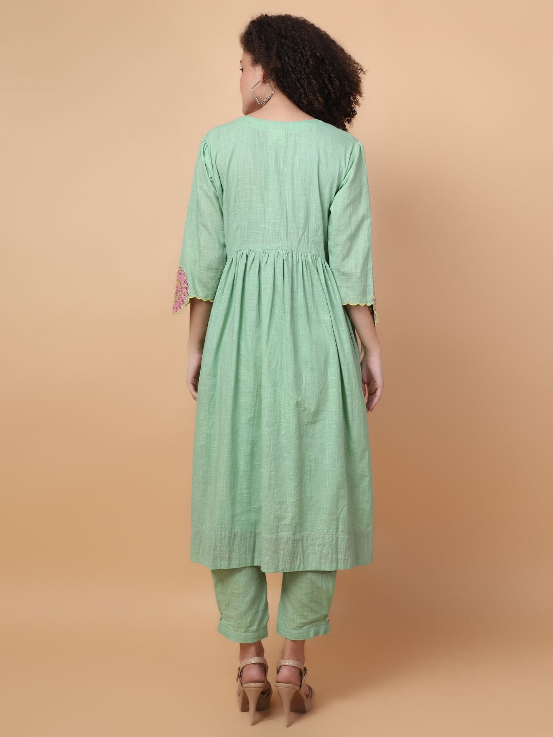 Green Mirror Work Kurta Set