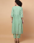 Green Mirror Work Kurta Set