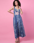 Indigo block printed Floral  applique work Jumpsuit.