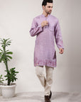 Light Purple ChikanKari Silk  Kurta Set