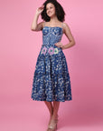 Indigo block printed Floral applique work Dress.