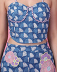 Indigo block printed floral Patch Work  co-ord set.