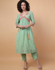 Green Mirror Work Kurta Set