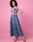 Indigo block printed Floral  applique work Jumpsuit.