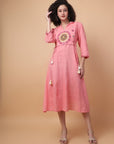 Salmon Pink Mirror Work Women Dress