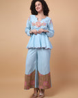 Dust Blue Mirror Work Co-Ord Set