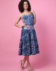 Indigo block printed Floral applique work Dress.