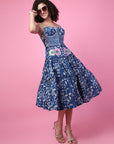 Indigo block printed Floral applique work Dress.