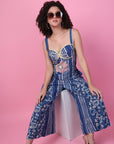 Indigo block printed Floral  applique work Jumpsuit.