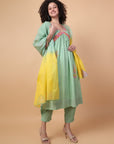 Green Mirror Work Kurta Set