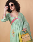 Green Mirror Work Kurta Set