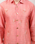 Orange ChikanKari Silk  Kurta Set