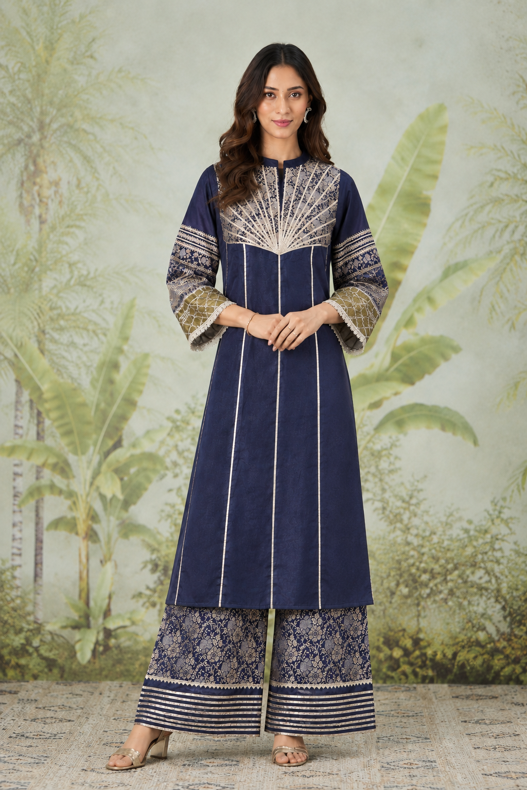 Navy Gotta Banarasi Kurta set