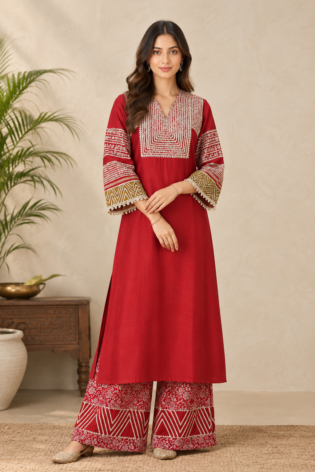 Red Gotta Banarasi Kurta set