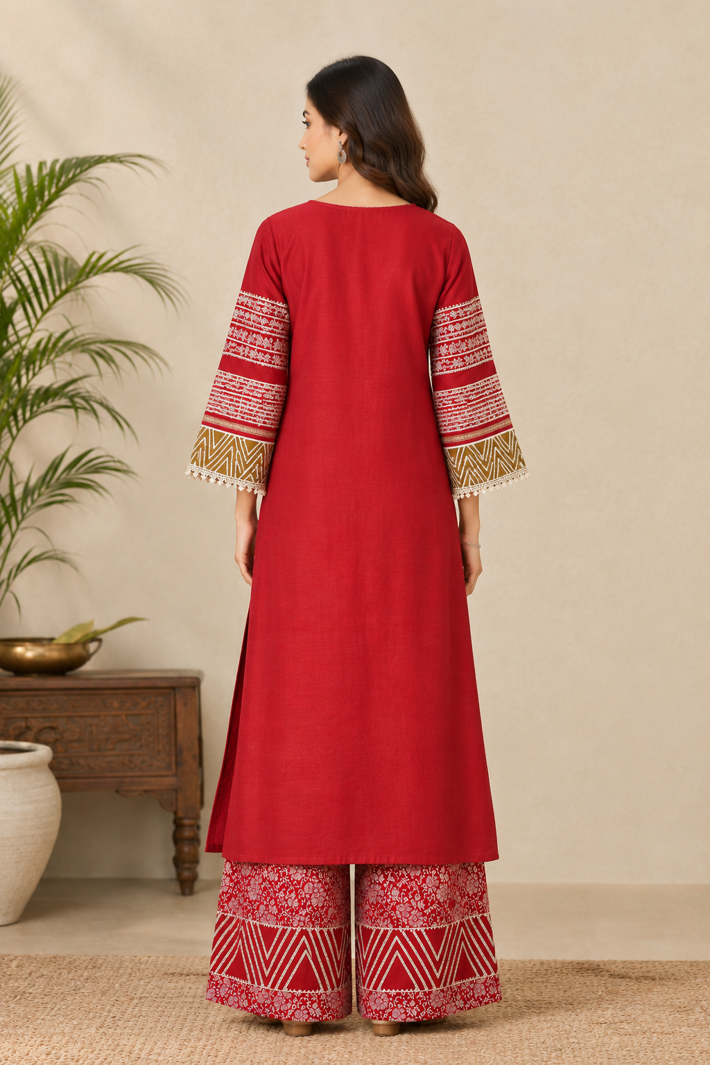 Red Gotta Banarasi Kurta set