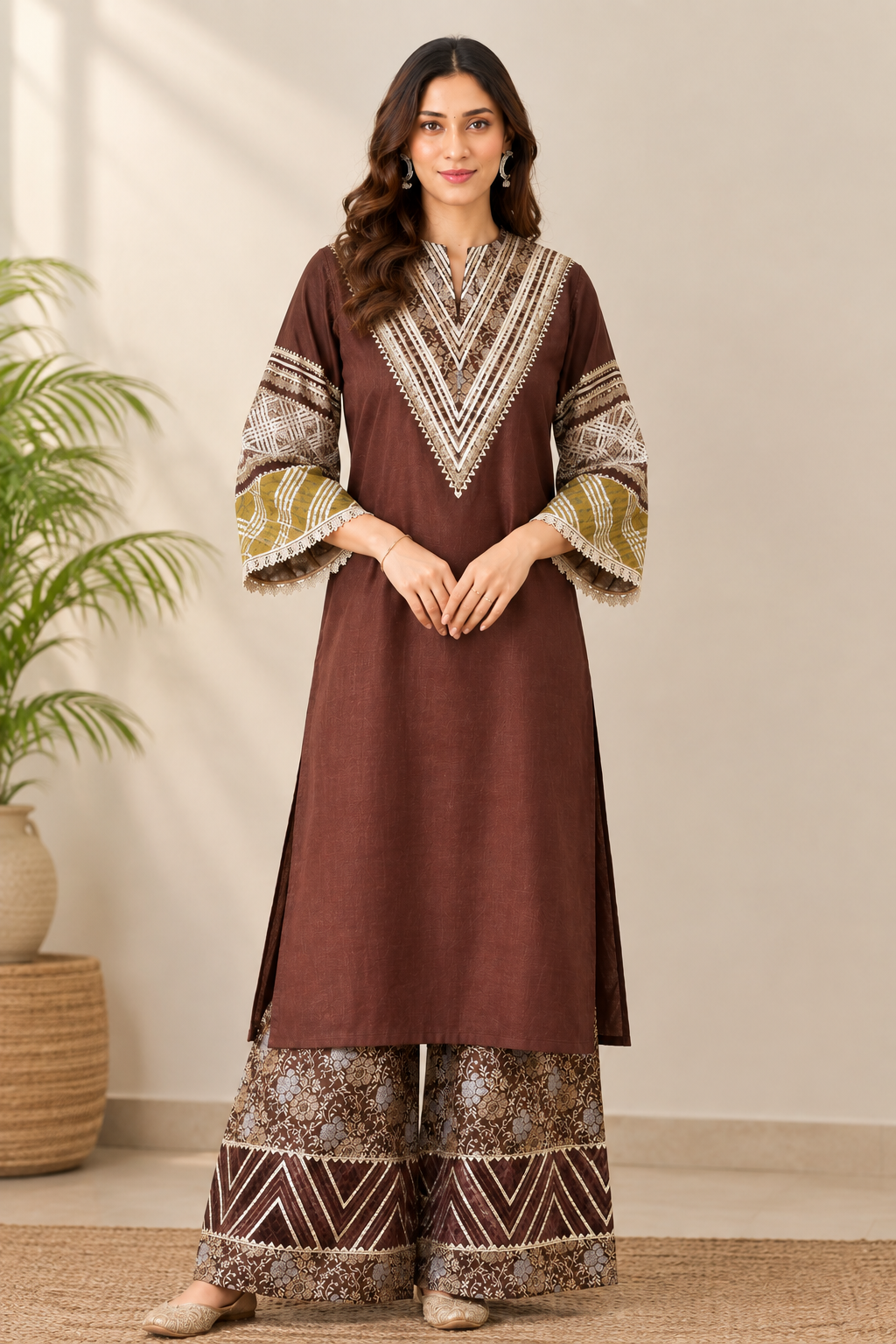Brown Gotta Banarasi Kurta set