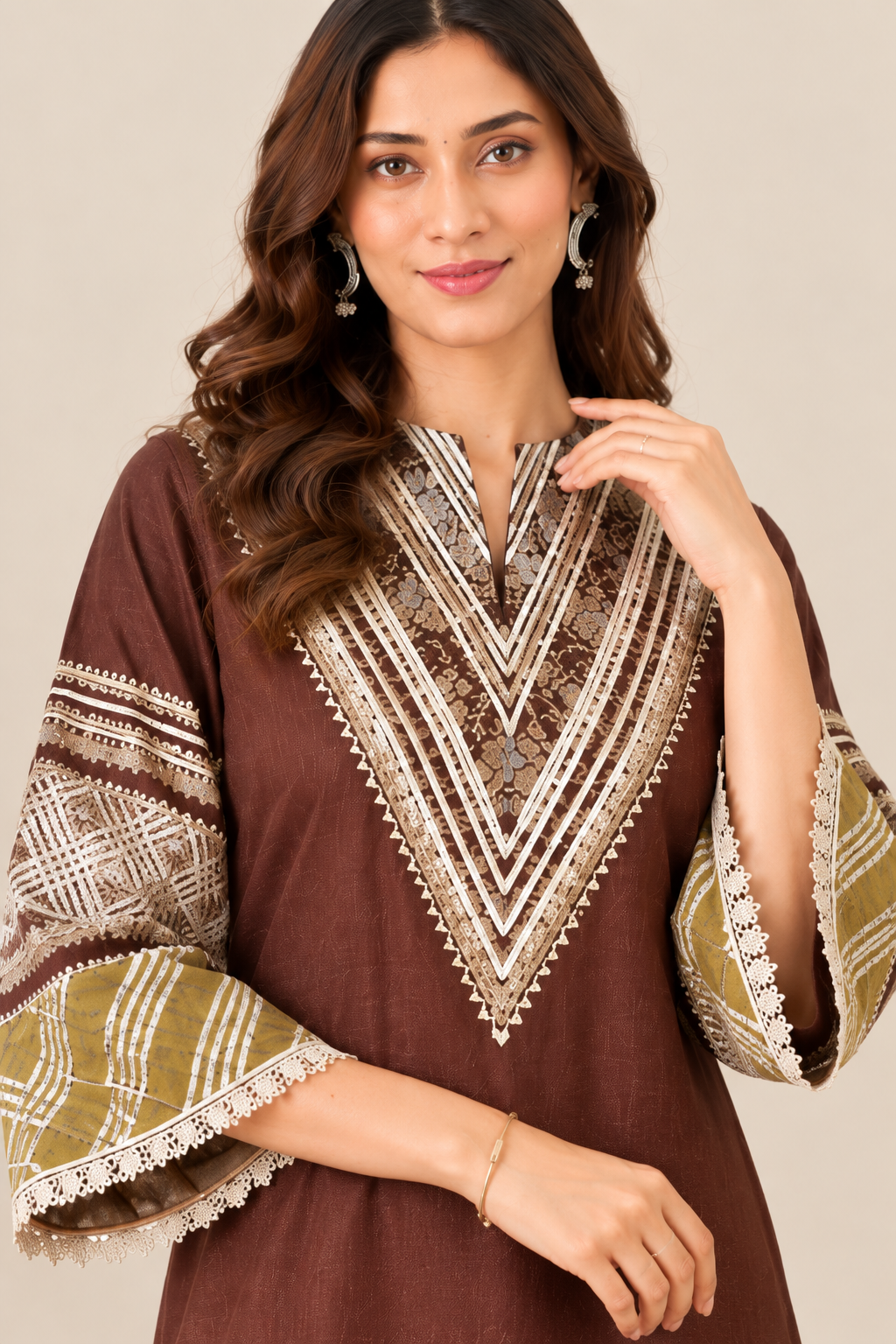 Brown Gotta Banarasi Kurta set