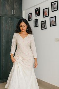 Chikankari Top & Skirt - White