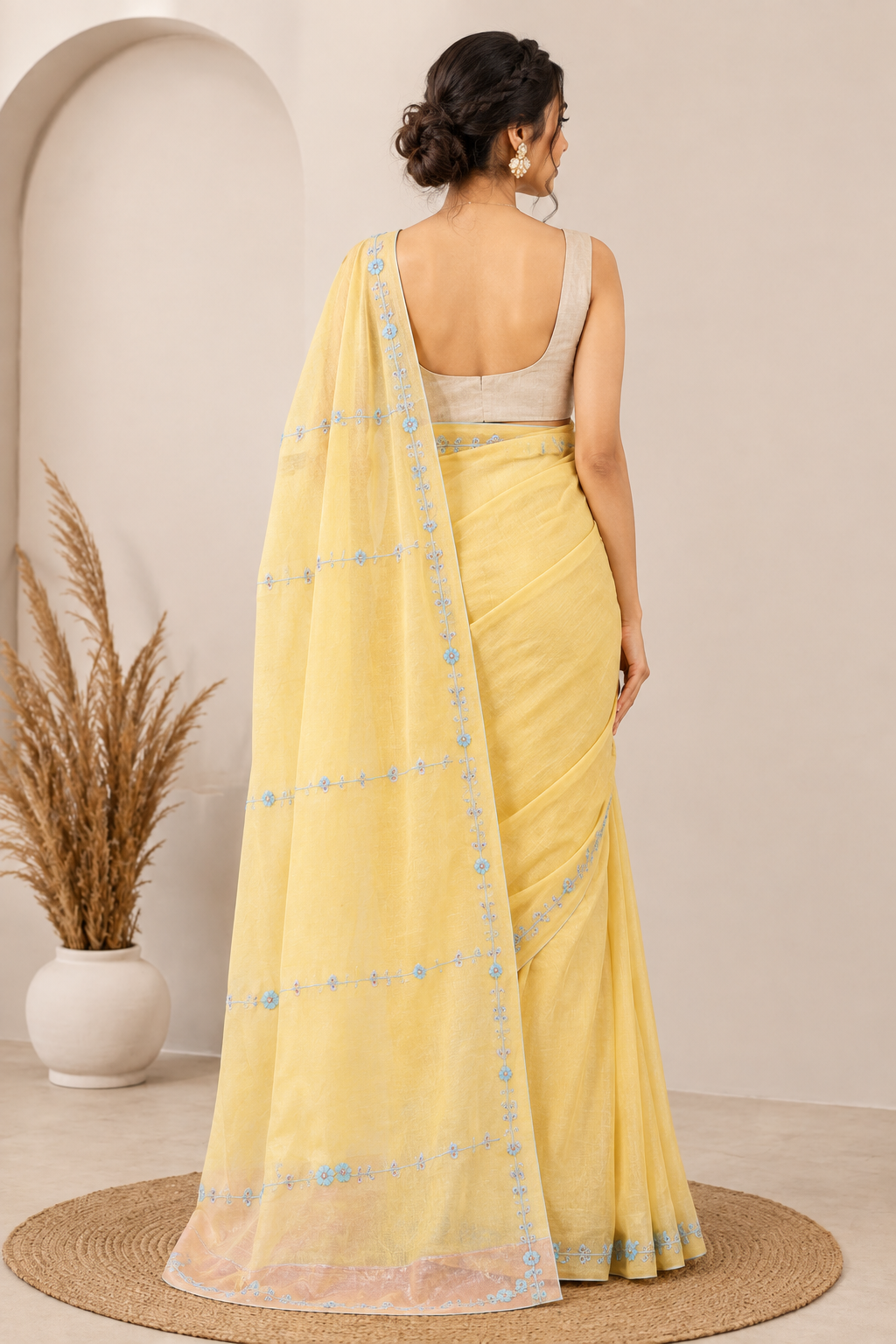 Yellow Embroidered Chanderi Saree
