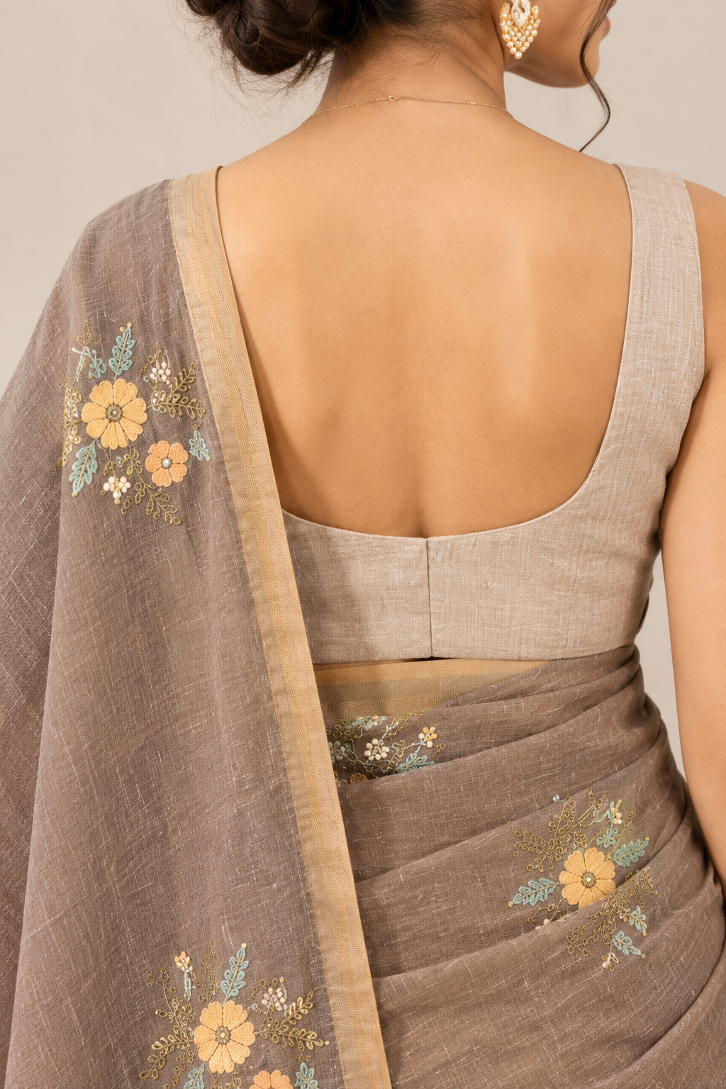 Grey Embroidered Chanderi Saree