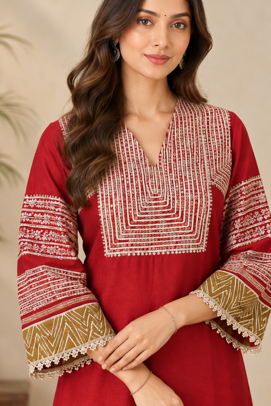 Red Gotta Banarasi Kurta set