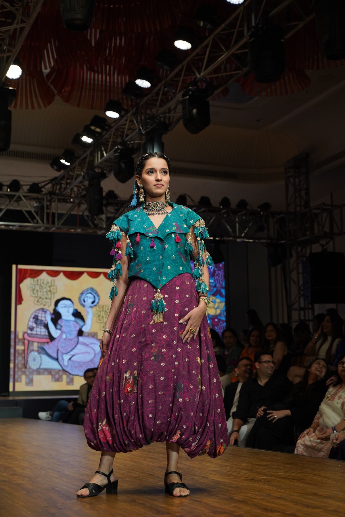 Purple Kalighat Indian Print Top With Skirt
