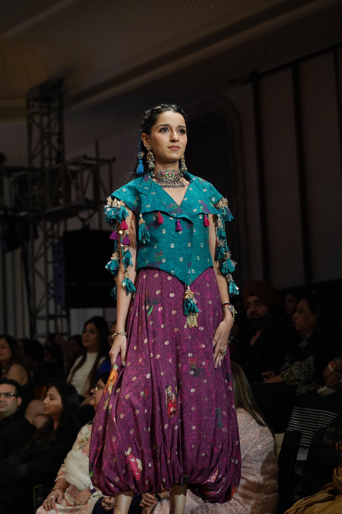 Purple Kalighat Indian Print Top With Skirt